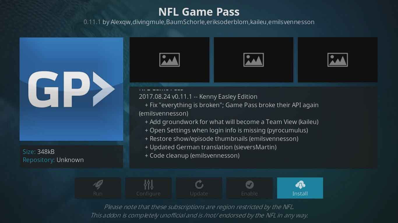 NFL Game Pass na Kodi